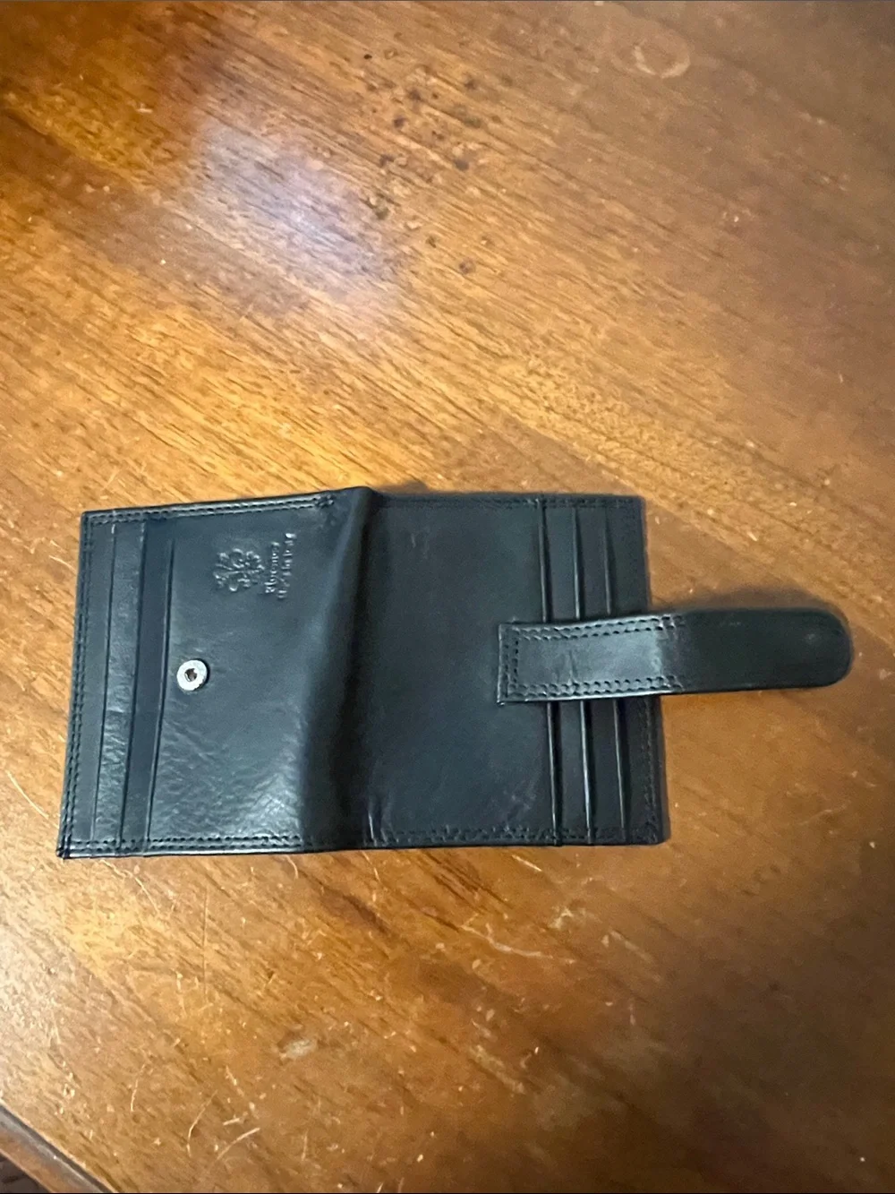 Black Leather Snap Card Wallet